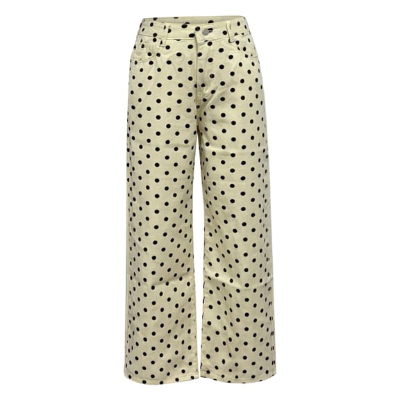 acuever Women's Polka Dot Wide Leg Pants - High Waisted Loose Fit Casual Trousers All-Match Women's Jeans