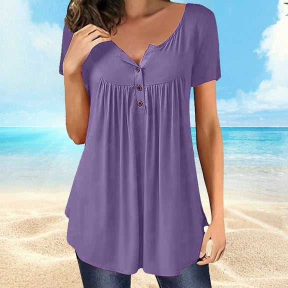 WCJM Women's Short Sleeve T-Shirt Women's Basic 3D Button Design Crew Neck Casual Top Women's Blended T-Shirt