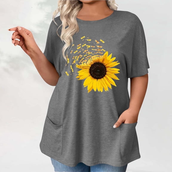 WCJM Women's Short Sleeve T-Shirt Women's Oversized Round - Neck Short - Sleeve T - Shirt With Two Pockets Women Blending Shirts