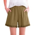 thumbnail image 1 of acuever Women's Shorts Shorts Summer Womens Wide Leg Linen Shorts Summer Casual Loose Pleated Elastic High Waisted Shorts Khaki Color Block Shorts（2Xl）, 1 of 6