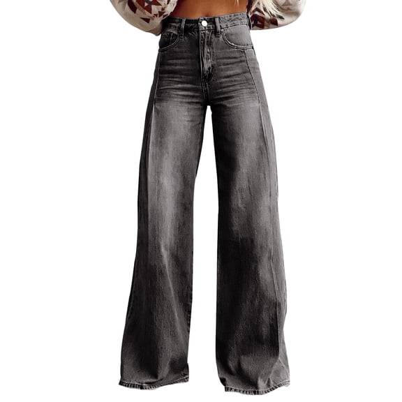 acuever Women's Vintage High Waisted Wide Leg Jeans - Trendy Design Floor-Length Denim Pants Loose Fit Women's Jeans