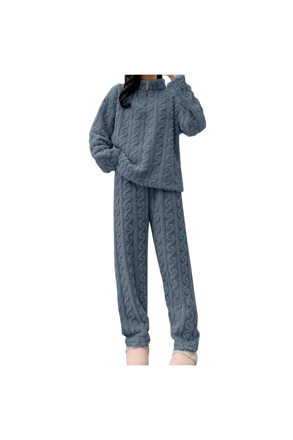 pajama sets for women 2 piece winter pajamas for women set Womens Fuzzy Pajama Sets Warm Cozy Winter Sets Fleece Set Loose Comfy Ladies Plush Sleepwear shorts pajama set for women