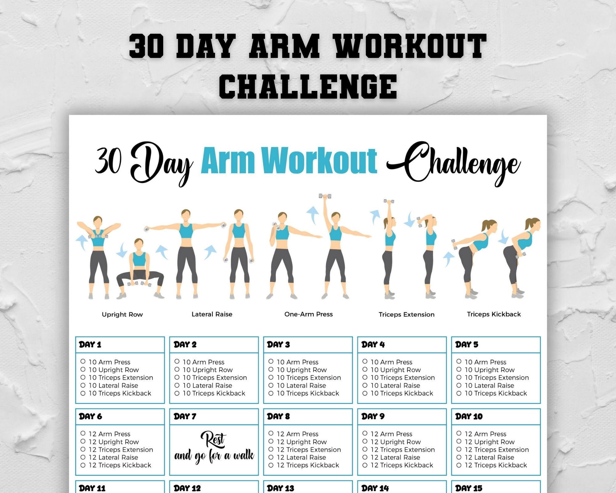 ad 30 Day Arm Exercise Challenge Poster, Strengthening Arms, Dumbbell ...