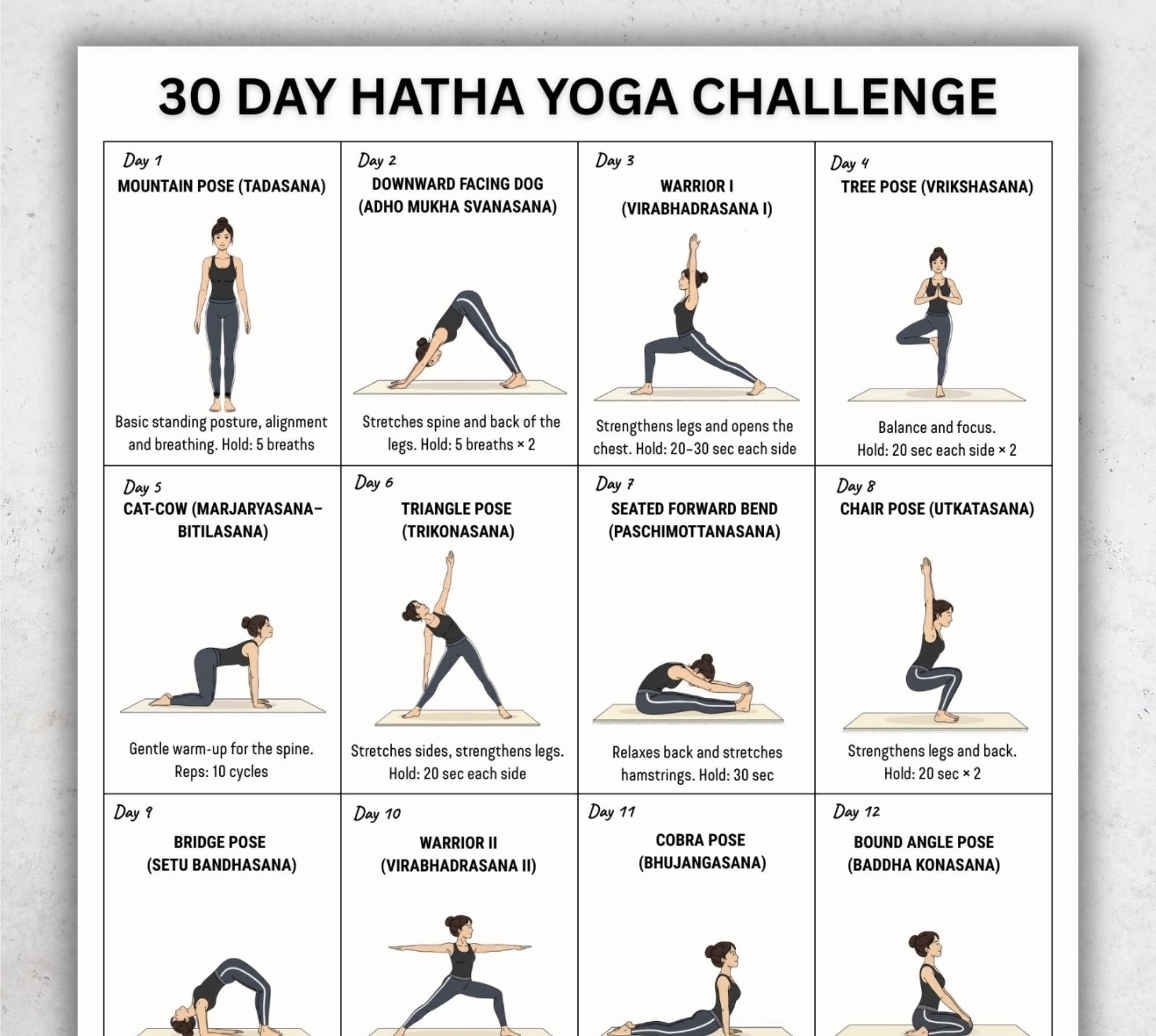 ad 30 Day Yoga Challenge Poster, Daily Yoga Pose Chart Poster, Beginner ...
