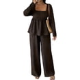 thumbnail image 1 of adaychics 2 Piece Outfits for Women Square Neck Long Sleeve Peplum Blouses Matching Wide Leg Pants Sets for Travel, 1 of 6