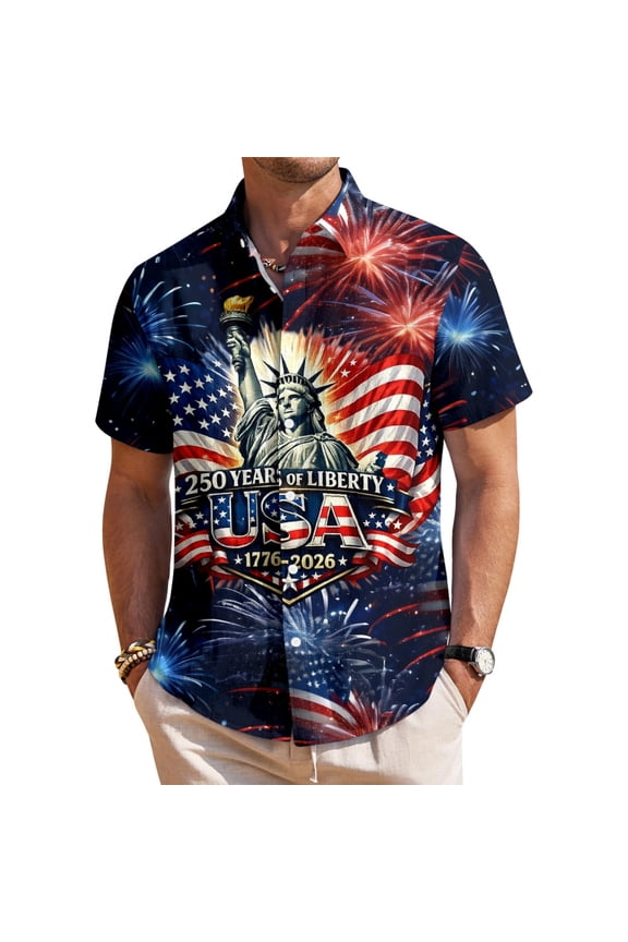 4th Of July Hawaiian Shirts for Men 250 Years Eagle Fashion Short Sleeve American Flag Shirts for Travel