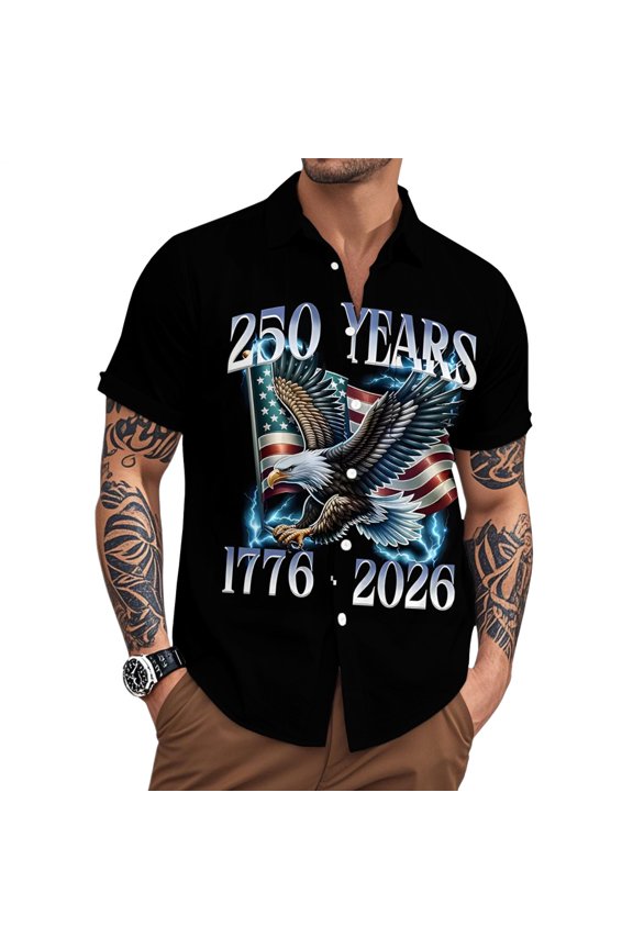 American Flag Shirts for Men 1776-2026 Fashion Button Up Shirts Casual Summer Tops for Beach
