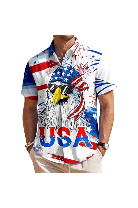 American Flag Shirts for Men Short Sleeve Eagle Patriotic American Flag 4th of July Shirts for Vacation