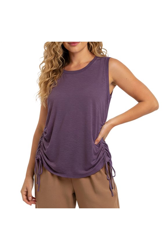 Athletic Tank Tops for Women Quick Dry Side Ruched Loose Fit Sleeveless Shirts Crew Neck Tank Tops for Workout