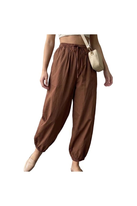 Balloon Pants Women Wide Leg Casual Elastic Waist Baggy Workout Pants with Pockets for Vacation Travel