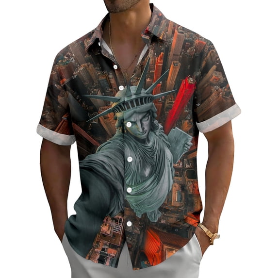 adaychics Beach Shirt Men Goddess American Flag Casual Patriotic Shirts Fashion Printed Clothes for Vacation Travel