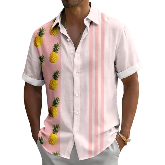 adaychics Bowling Shirts for Men Pineapple Print Tropical Button Down Shirts Summer Tops for Vacation Travel