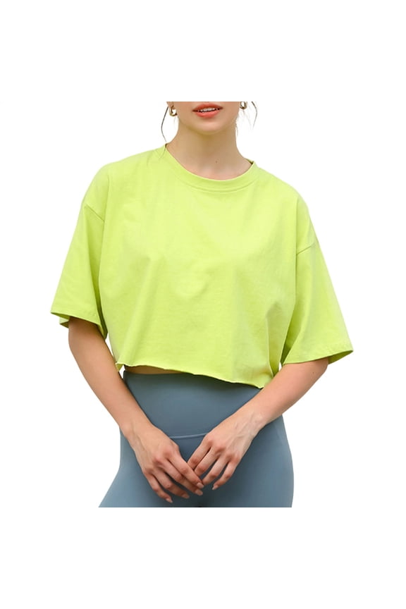Boxy Cropped Tees for Women Crew Neck Short Sleeve Crop Tops Summer Casual Loose Workout Tees for Daily Wear Sports
