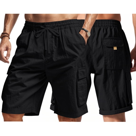 adaychics Cargo Shorts Men Elastic Waist Loose Fit Drawstring Cargo Pants with Multi Pockets for Daily Wear