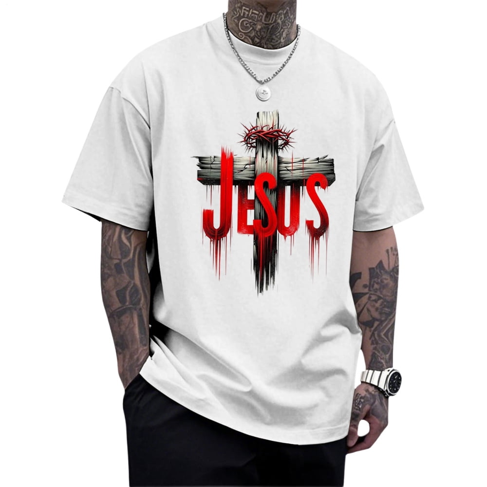 adaychics Christian Shirts for Men Jesus Cross Casual Graphic Tees ...