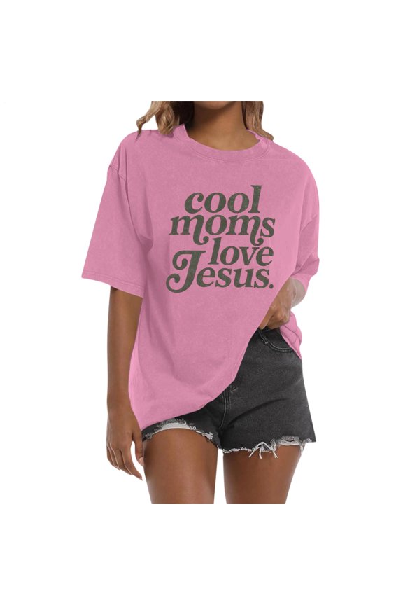 Christian Tshirts Women Jesus Crewneck Short Sleeve Washed Religious Tee Shirts Fashion Clothes for Sports