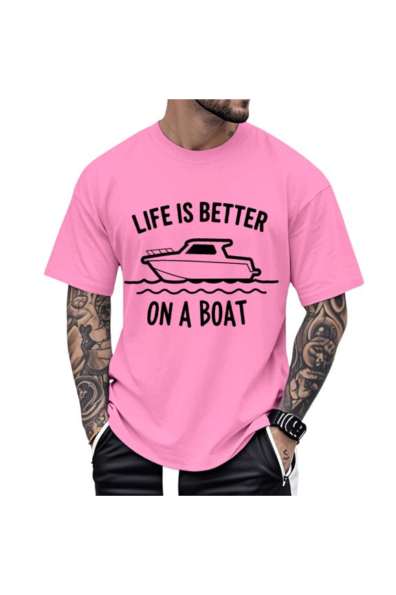 Funny Boating T Shirts for Men Boat Oversized Short Sleeve Casual Crewneck Trendy Cotton T Shirt for Leisure