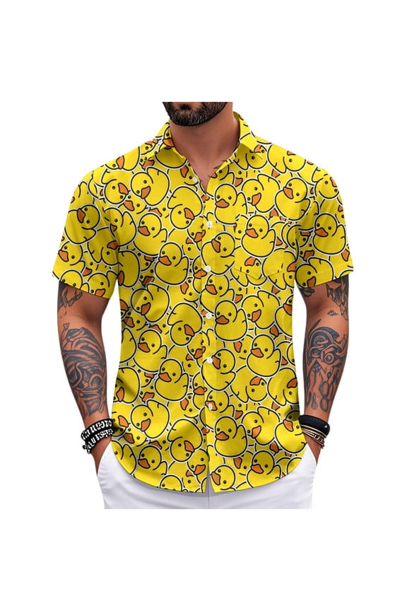 Funny Hawaiian Shirt For Men Cartoon Duck Print Fashion Printed Short Sleeve Tops Resort Wear for Travel