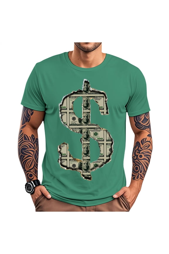 Funny Tshirts for Men Crew Neck Dollar Casual Graphic Tees Cotton Summer Clothes Everyday Wear