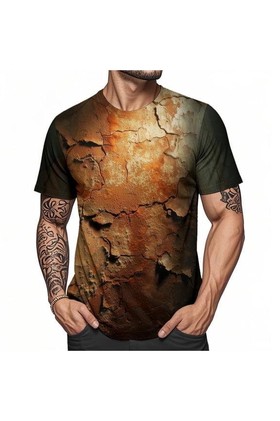 Graphic Tshirts for Men Rust Print Crew Neck Retro Short Sleeve Tee Shirt Fashion Holiday Tops Daily Wear