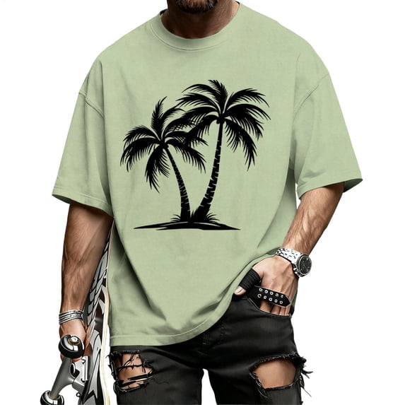 adaychics Hawaiian T Shirts for Men Palm Tree Loose Fit Crew Neck Tee Shirt Short Sleeve Tropical Tops for Vacation