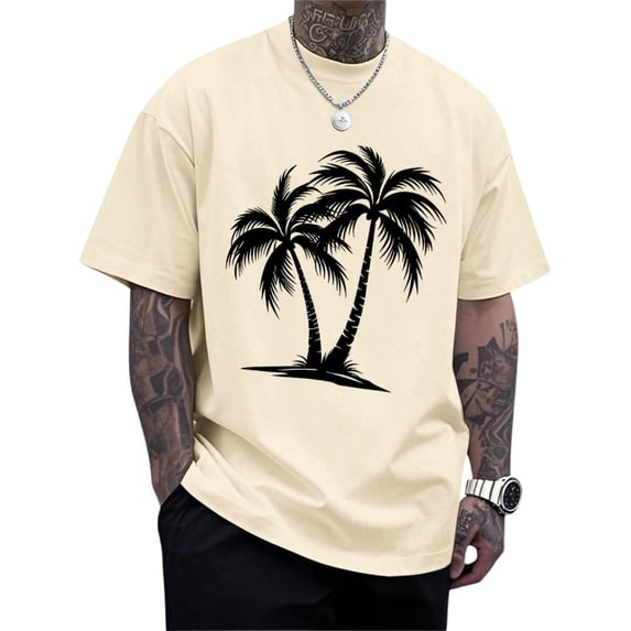 adaychics Hawaiian T Shirts for Men Palm Tree Print Short Sleeve Crew Neck Tropical T Shirt Summer Clothes for Daily
