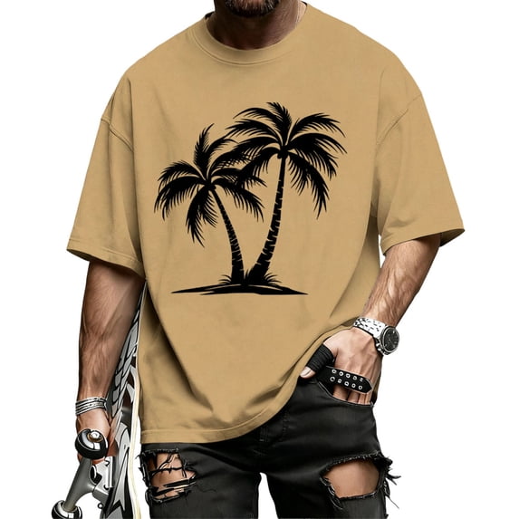 adaychics Hawaiian Tee Shirts for Men Palm Tree Short Sleeve Crew Neck Tropical T Shirt Summer Clothes for Daily