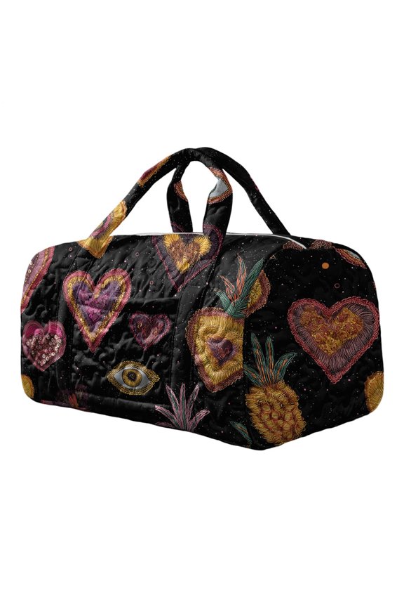 Large Quilted Duffle Bag Hippie Floral Portable Gym Weekender Bag Zipper Workout Grocery Pouch for Business Trip