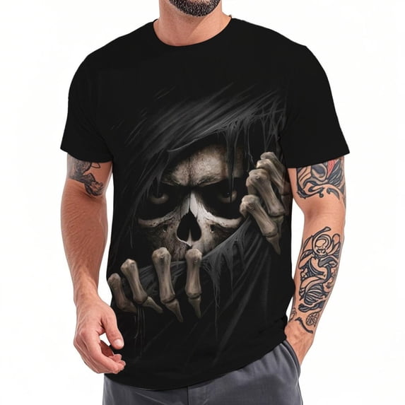 adaychics Men's Graphic T-Shirts Skeleton Printed Crewneck Casual T Shirts Regular Fit Top Clothes for Travel Dating Streetwear