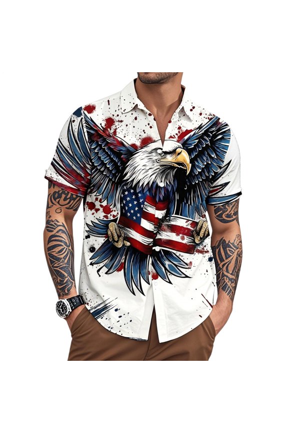 Mens American Flag Button Up Shirt 250th American Fashion Button Up Shirts Casual Summer Tops for Beach