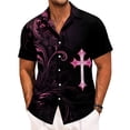 thumbnail image 1 of adaychics Mens Christian Button Up Shirts Cross Floral Print Summer Button Up Shirts Fashion Collared Tops for Vacation Beach, 1 of 7