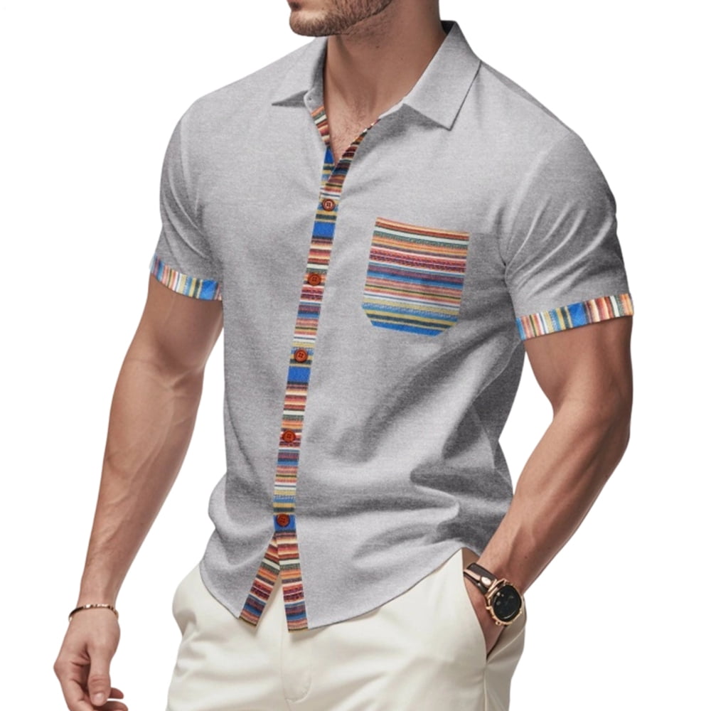 adaychics Mens Hawaiian Shirt Color Block Button Down Tropical Shirts ...