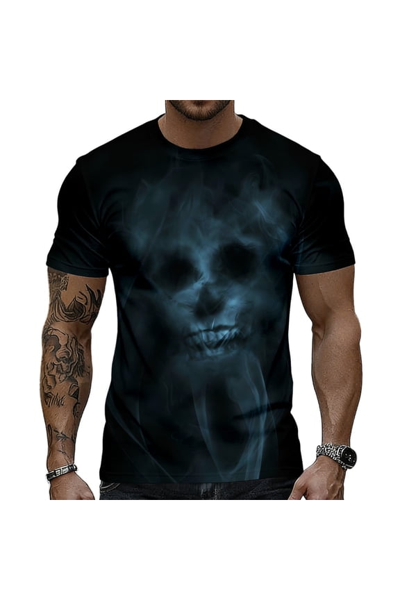 Mens Skull T Shirts Crew Neck Fashion Summer T Shirts Gothic Printed Tops for Travel Commuting