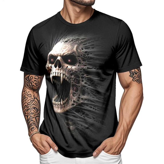 adaychics Mens Skull T Shirts Crew Neck Horror T-Shirt Novelty Short Sleeve Summer Tops for Daily Wear Holiday Party