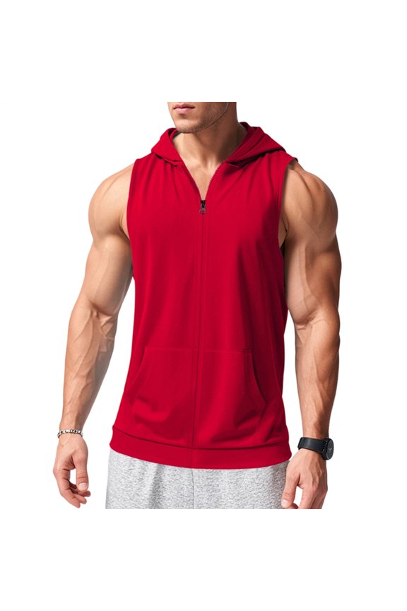 Mens Sleeveless Hoodie Zip Up Workout Hooded Tank Tops Bodybuilding Muscle Cut Off T-Shirts for Weight Lifting