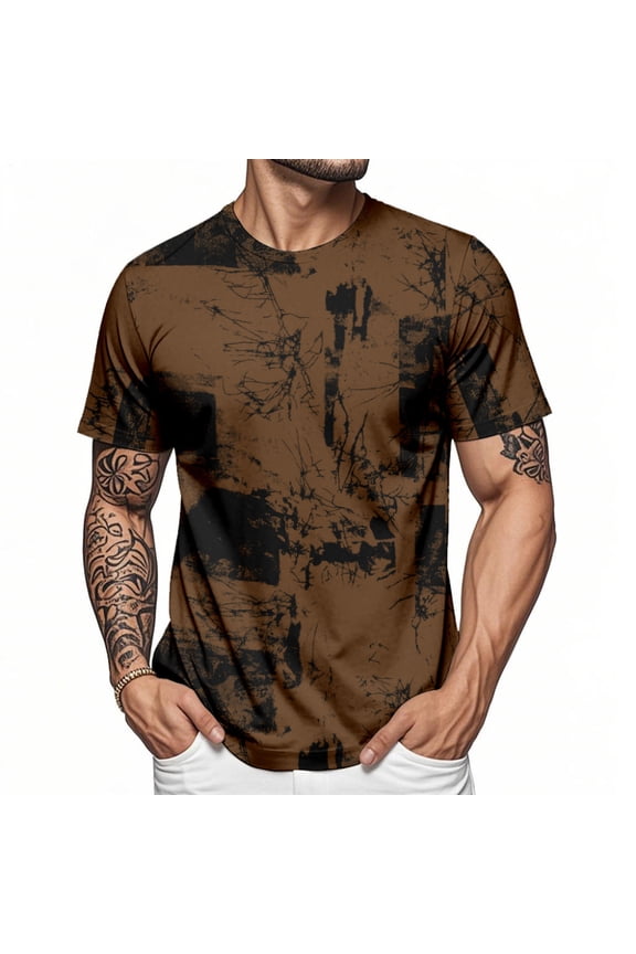 Mens Vintage T Shirts Ink Splash Crewneck Summer Printed T Shirts Fashion Basic Tops for Travel Commuting