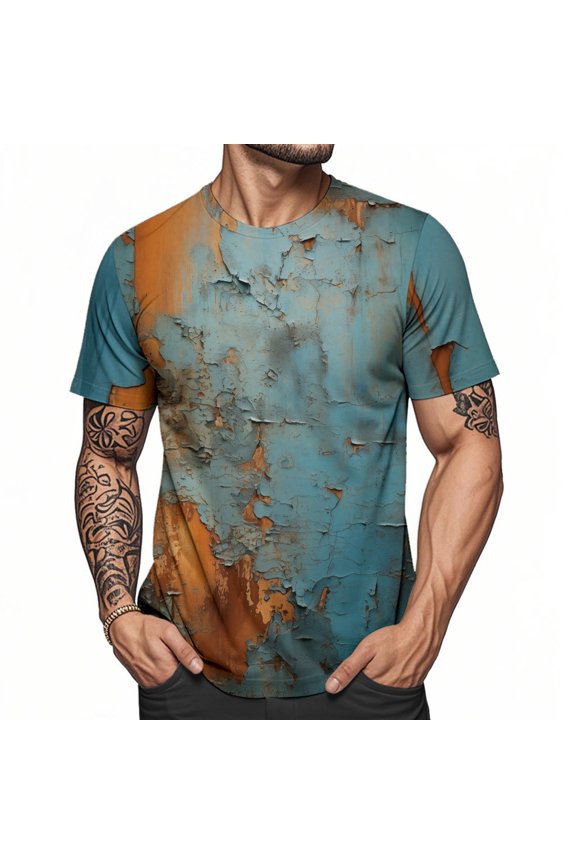 Printed Tshirts for Men Rust Print Crewneck Retro Short Sleeve Tee Shirt Fashion Holiday Tops Daily Wear