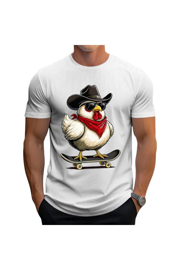 Rooster T Shirt Men Crew Neck Fashion Casual T Shirts Summer Cotton Clothing for Travel Commuting Dating