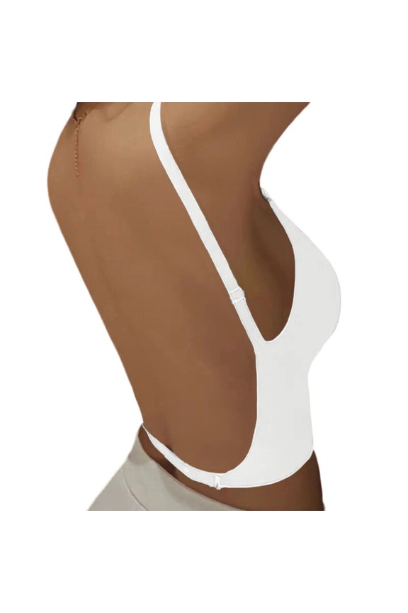 Seamless Low Back Bra Seamless Wireless Full Cup No Underwire Bras Padded Open Back Bralette for Travel Dating Home