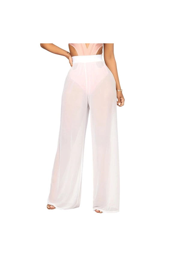Sheer Pants for Women Wide Leg Sexy See Through Loose Fit Bottoms Swimsuit Cover Up Pants for Leisure