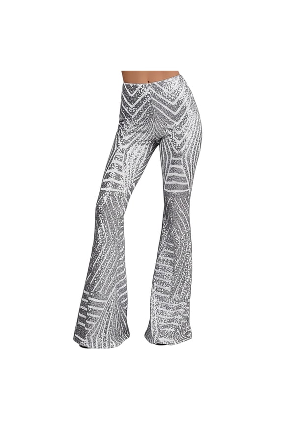Shiny Pants Women High Rise Flare Sequin Flare Pants Disco Party Trousers for Prom Evening Dance Party Shows