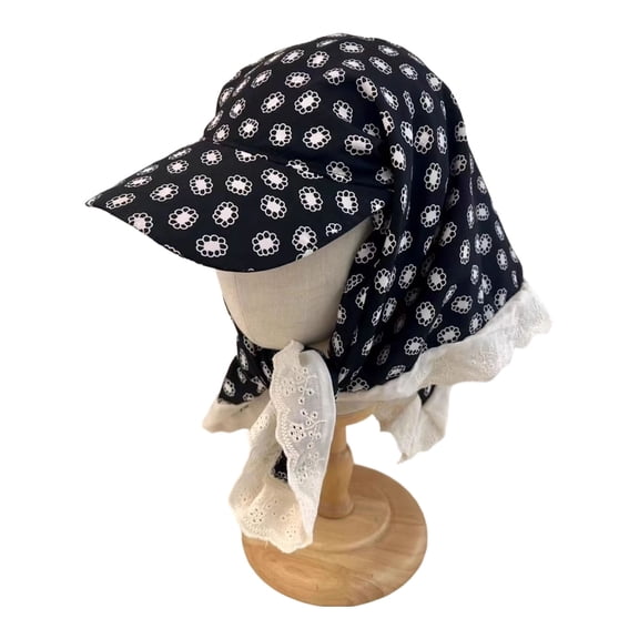 adaychics Sun Hats for Women UV Protection Adjustable Tie Knot Head Wrap Beach Hats Lace Trim with Neck Flap for Gardening