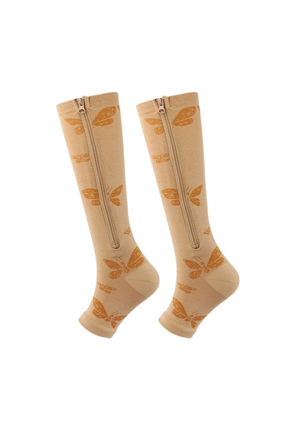 Toeless Compression Socks Women 15-20mmHg Men Women Toeless Calf Knee High Zip Up Compression Socks for Running