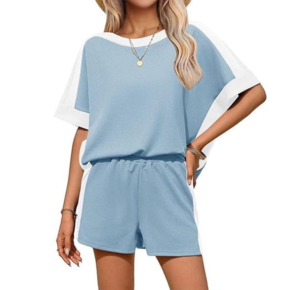 adaychics Two Piece Shorts Sets for Women Color Blocking Short Sleeve ...
