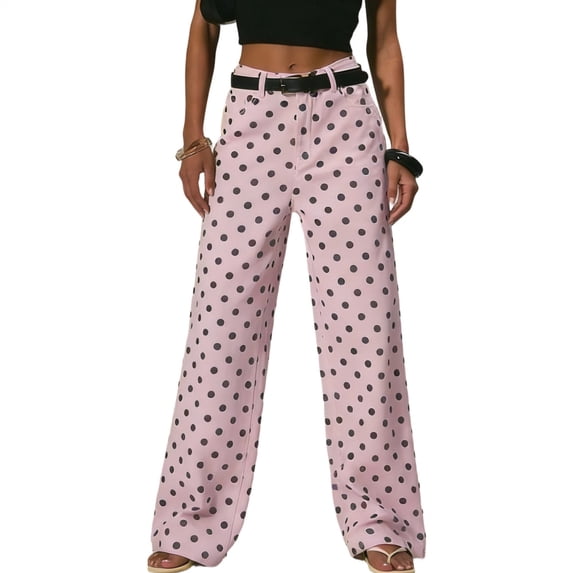adaychics Wide Leg Jeans Woman Mid Rise Dot Loose Baggy Vintage Casual Denim Pants Fall Trousers for Dating Travel