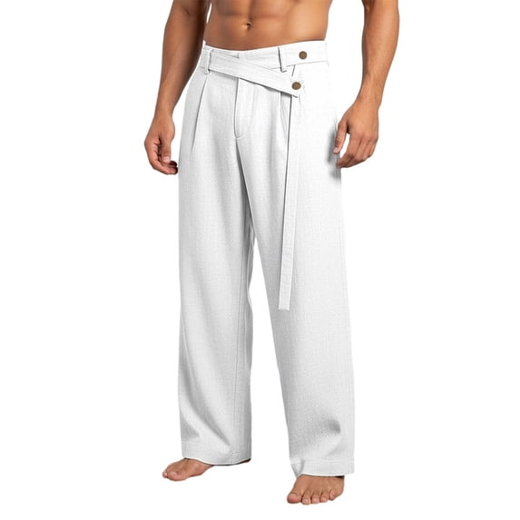 adaychics Wide Leg Pants Men Asymmetric Waistband Straight Leg Trousers Zipper Fly Mid Waist Pants for Travel Dating