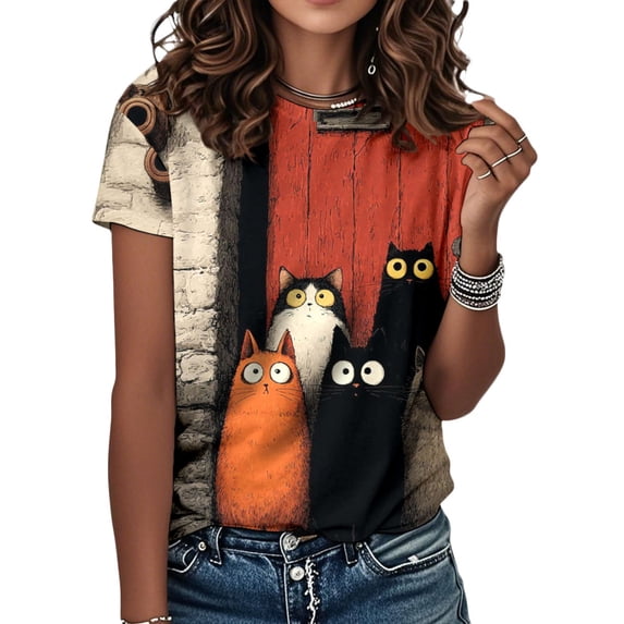 adaychics Womens Animal Graphic T Shirts Vintage Crewneck Short Sleeve Casual T Shirt Regular Fit Trendy Tops for Travel