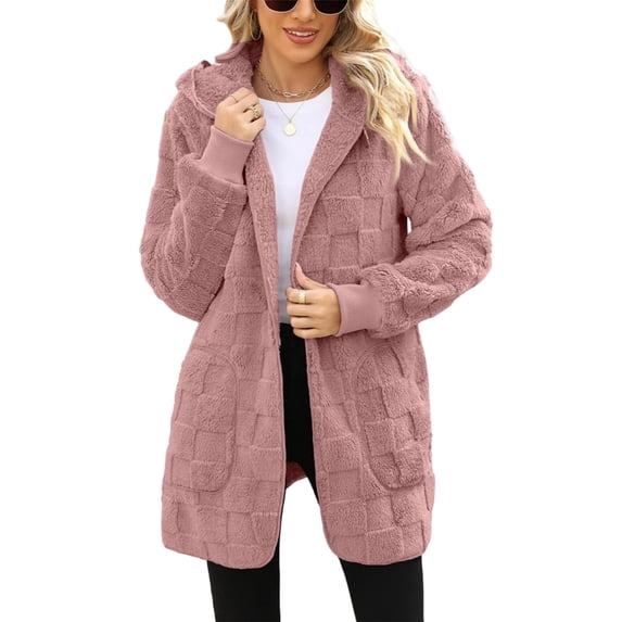 adaychics Womens Fleece Cardigan Oversized Open Front Sherpa Hoodie Long Fuzzy Warm Coat for Fall Winter