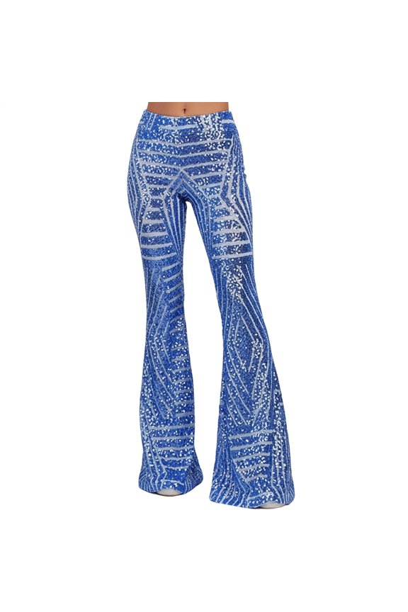 Womens Glitter Pants High Rise Flare Sparkly Glitter Bell Bottom Trousers for Prom Evening Dance Party Shows