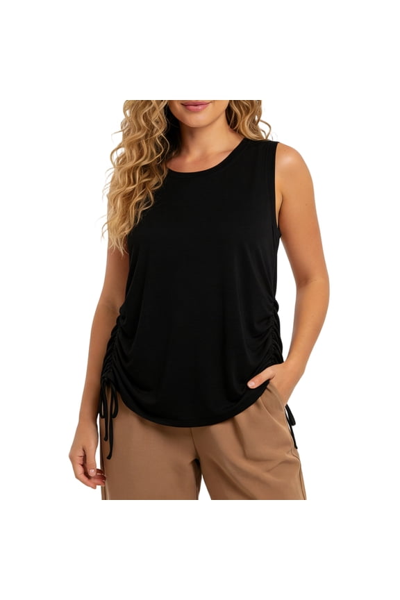 Womens Workout Tank Tops Quick Dry Side Ruched Loose Fit Sleeveless Shirts Crew Neck Tank Tops for Workout